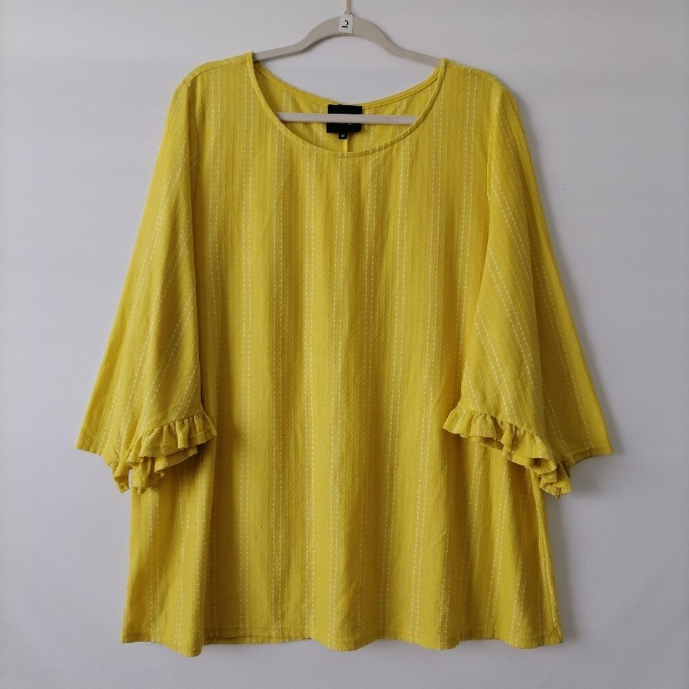 W5 Womens Yellow Ruffle Detailing 3/4 Sleeve Striped Blouse Top Plus Size 3X